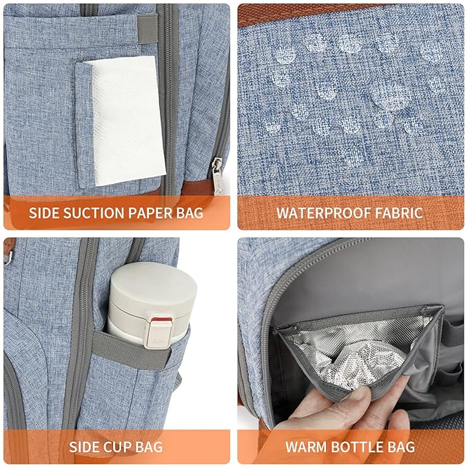 Diaper Bag Backpack, Large Baby Nappy Bags with Portable Changing Pad for Boys and GirlsMultifunction Travel Baby Bag for Moms Dads, Shower Gifts Waterproof and Stylish，Light Blue