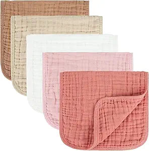 Baby Burp Cloth 100% Cotton Newborn Cotton Muslin Burp Cloth 10x20 inches (Pink & Coffee 5 Pieces)