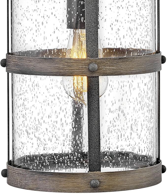 Hinkley Lakehouse Medium Wall Mount Lantern - Estate Series, 1-Light, Coastal, Aluminum, Clear Seedy Glass - Aged Zinc with Driftwood Gray Accents