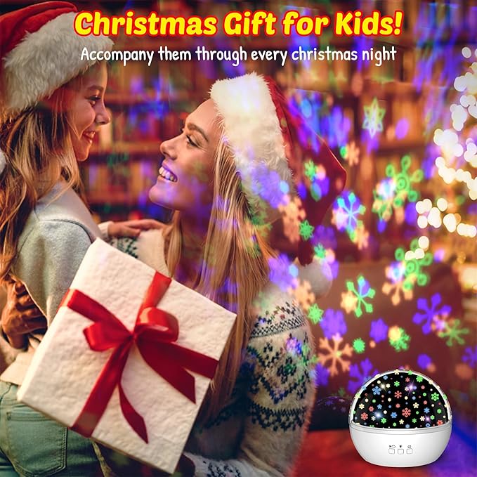Christmas Snowflake Projector Lights Indoor | Snowfall Nightlight and Kid Star Projector | Indoor Xmas Night Light for Kids Bedroom or Holiday Party Decor