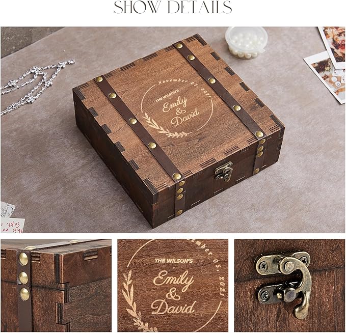 AW BRIDAL Personalized Keepsake Boxes Wood Storage Box Memorial Gift Box Wedding Gifts for Couples Engagement Bride Gifts for Her//DK2201CPP61//