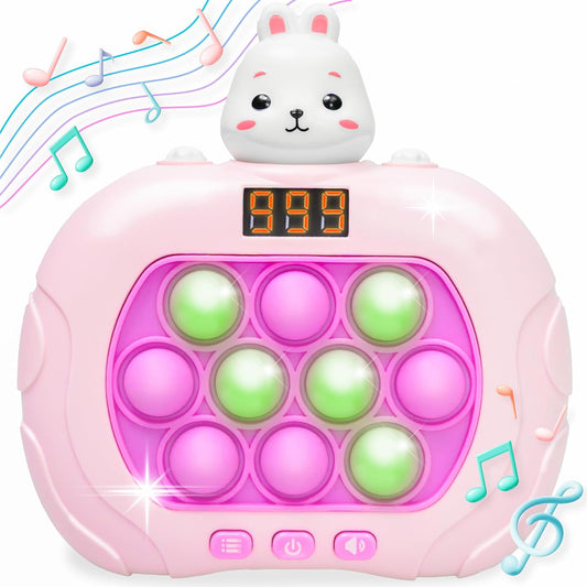 Marlo & Buzz Fast Push Game Toy with Popit Game Controller, Pop Fidget Animal with LED Screen - Sensory and Memory Console, Quick Bubble Light Toy, Pocket Games (Rabbit)