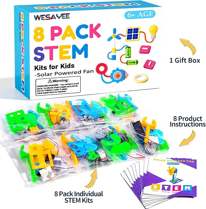 Bulk Stem Kits - 8 Set Solar Powered Fans, Science Kits for Kids Age 8-12 6-8 12-14 10-12, Stem Building Toys for Ages 8-13, Boys Girls Crafts for Kids, Classroom School Gifts Experiments Activities