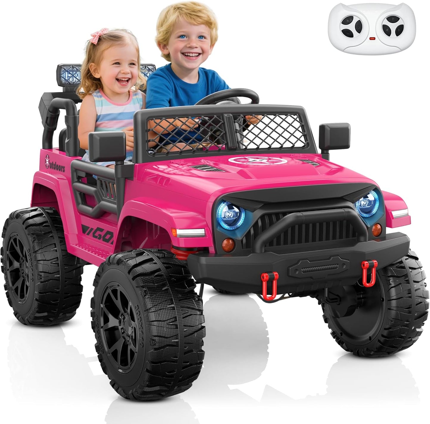 ANPABO 24V 2 Seater Ride On Car for Kids w/EVA Tires, 4X200W Motors, 4 Shock Absorbers, 2.4G Remote Control, Bluetooth Radio, LED Headlights & Searchlights, Electric Car for Kids Ages 3-8, Pink