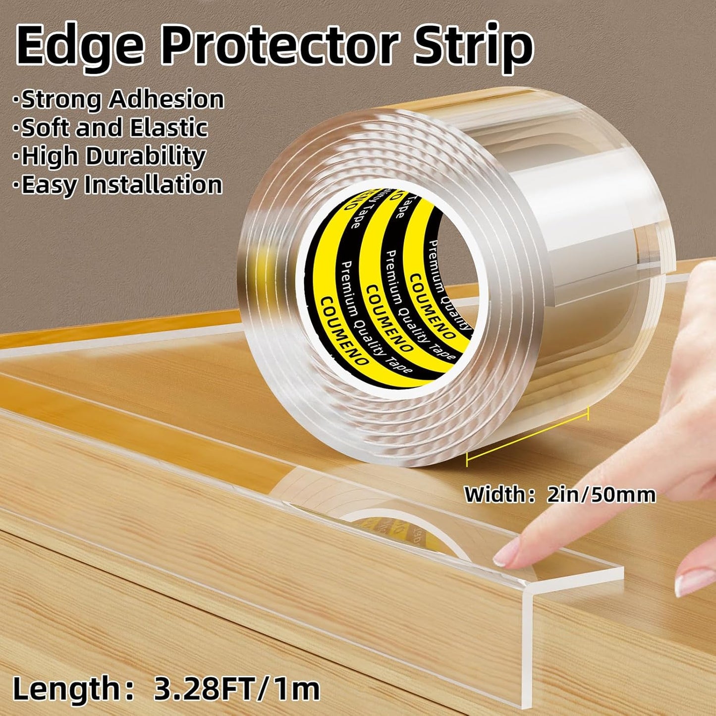 2Pack Clear Edge Protector,Safe Corner Protector, Anti-Sharp Edge Protector, for Furniture, Drawers, Tables, Cabinets 2inX3.28FT