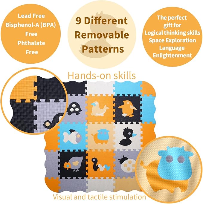 Coolcandy Baby Play Mat, 25Pcs Interlocking Puzzle Floor Mat, with Safety Fence - 0.4" Thick Non-Toxic EVA Foam Play Mat, for Infants & Toddlers 3-36 Months, Soft Puzzle Tiles for Play Areas