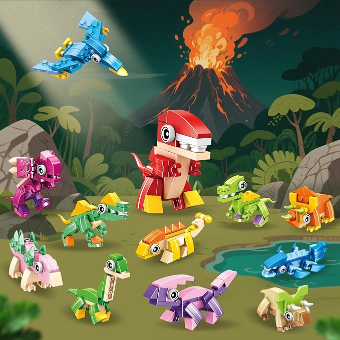 12 Packs 36 Kinds of Dinosaurs Building Blocks Toy, DIY Dinosaurs Animals Building Blocks Sets for Classroom Prizes,Birthday Party Favors for KidsIdeas for Boys and Girls Ages 6-12