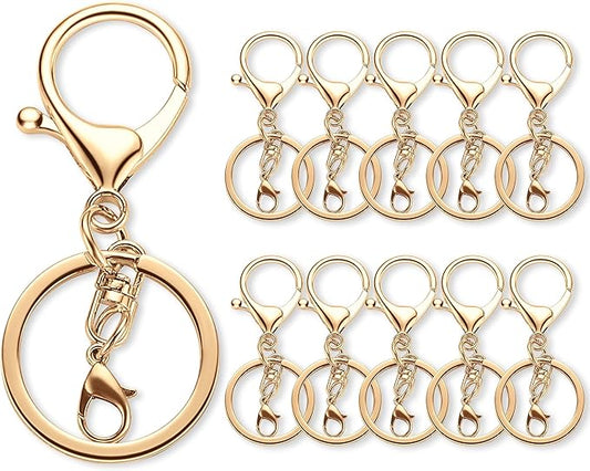 10 Pack a Set Metal Lobster Claw Clasps and Key Rings, Key Chain Accessories, Keychain Making kit for Keys, Art Crafts, Jewelry Making, Light Gold