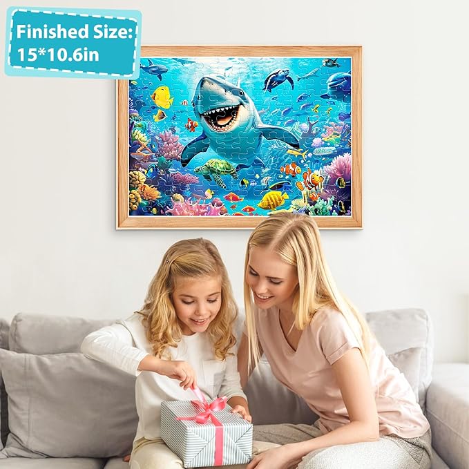 100 Piece Puzzles for Kids Ages 4-8 - Grinning Shark Marine Life - Jigsaw Puzzles for Kids Ages 3-5 6-8 8-10 Year Old Colorful Undersea World Puzzles for Boys and Girls Educational Learning Toys