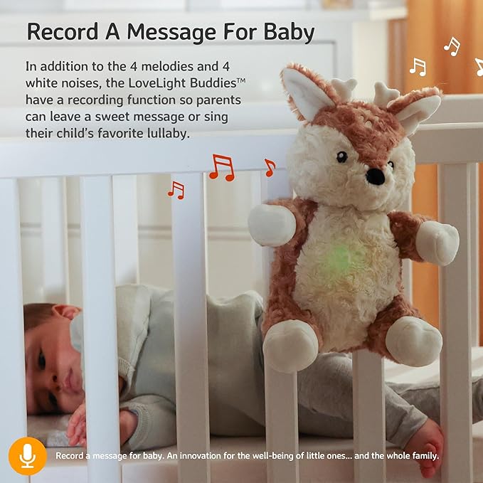 Cloud b Sound Machine with White Noise Soothing Sounds | Cuddly Stuffed Animal & Nomadic Nightlight | Record Parent Voice | Adjustable Settings and Auto-Shutoff | LoveLight Buddies - Finley Fawn