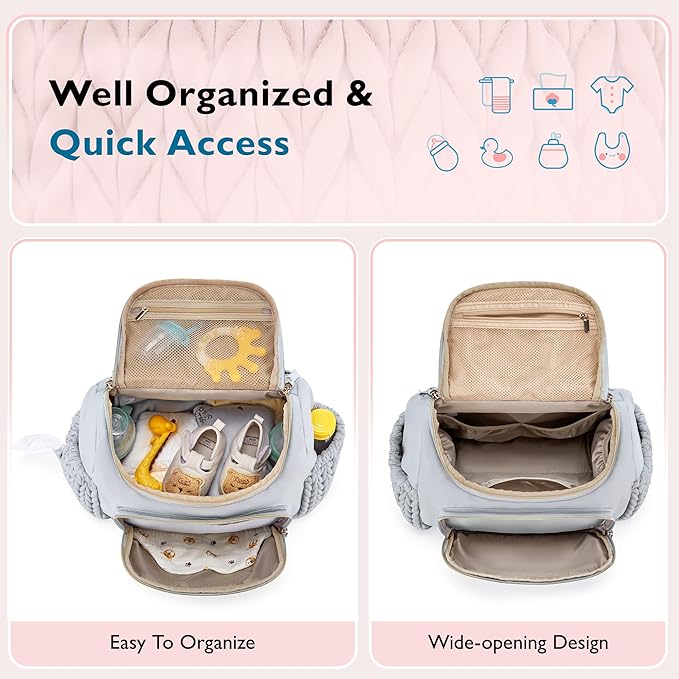 mommore Diaper Bag Small Diaper Backpack Stylish Baby Travel Backpacks with Insulated Pockets, Changing Pad, Stroller Straps