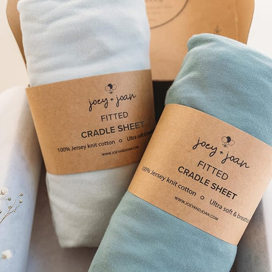 Cradle Sheets Fitted 18 x 36 Inch – Snuggly Soft 100% Jersey Cotton – Light + Dark Sage Green – 2 Pack