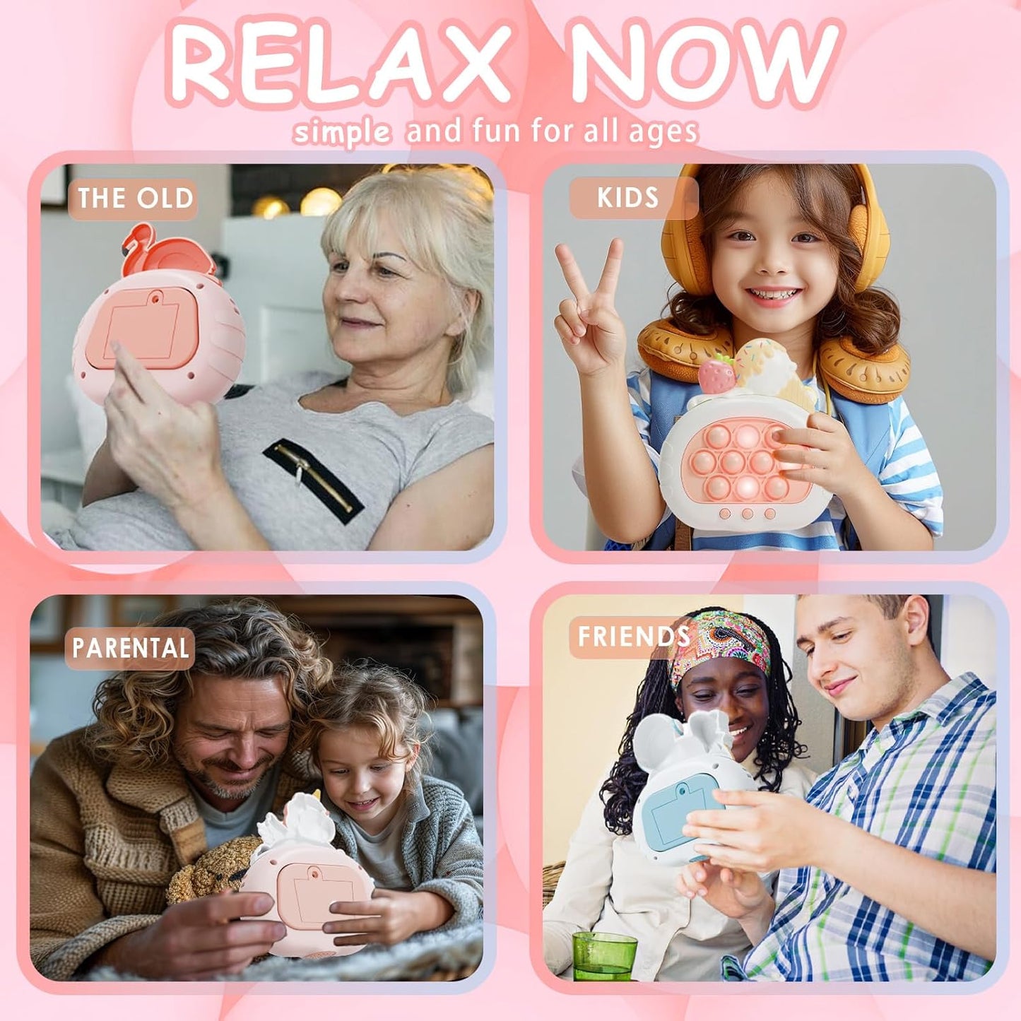 Stress Relief Toys, Decompression Breakthrough Puzzle Pop Button Gopher Handheld Game Machine, Novelty Fidget Toys Party Favor Gifts for Kids Adults (Flamingo)