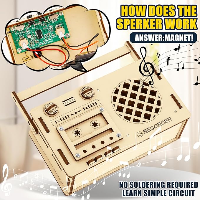 STEM Projects for Kids & Adults, Tape Deck Recorder Toy Model, DIY Science Experiment Electronics Kit, Beginner's Starter Set, Idea Gifts for Teenage Boy Girl
