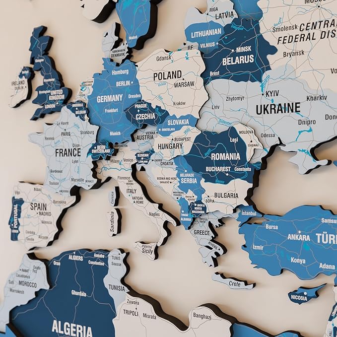 Colorfull Worlds 3D Wooden World Map Wall Art - Premium Multicolored World Travel Map for Wall Decor with Push Pins- Ideal Housewarming Gift & Travel Tracker (XXLarge, Navy)