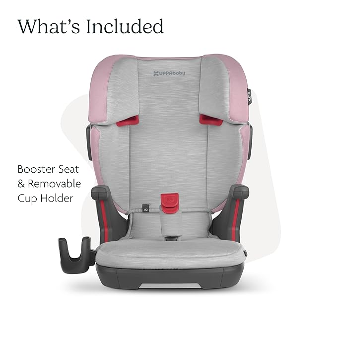 UPPAbaby Alta V2 High Back Booster Seat/Seven-Position, Active Support Headrest for Growing Children/SecureFit Integrated Belt Guide + Positioner/Cup Holder Included/Iris (Grey Mélange/Lavender)