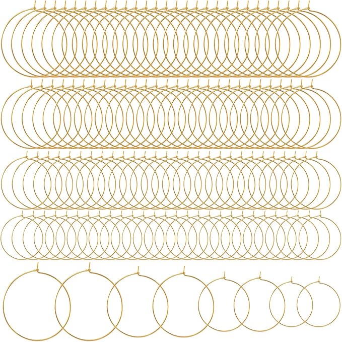 Pndeyo 120pcs Hypoallergenic Earring Beading Hoops, 20mm 25mm 30mm 35mm Round Hoop Earrings Findings, Open Earring Wire Ring Accessories for Jewelry Making- Gold