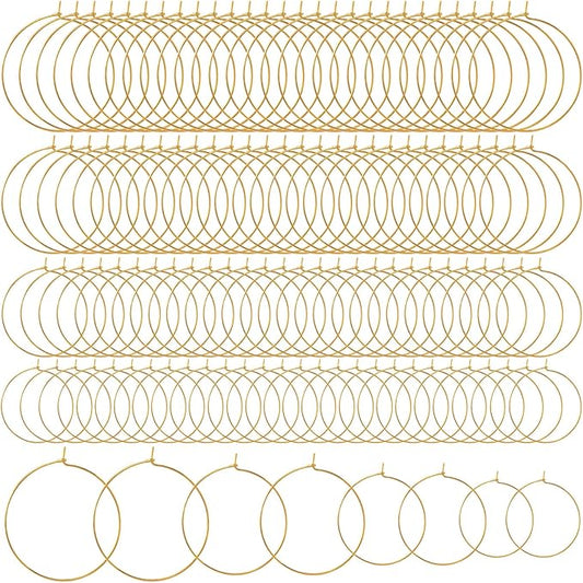 Pndeyo 120pcs Hypoallergenic Earring Beading Hoops, 20mm 25mm 30mm 35mm Round Hoop Earrings Findings, Open Earring Wire Ring Accessories for Jewelry Making- Gold