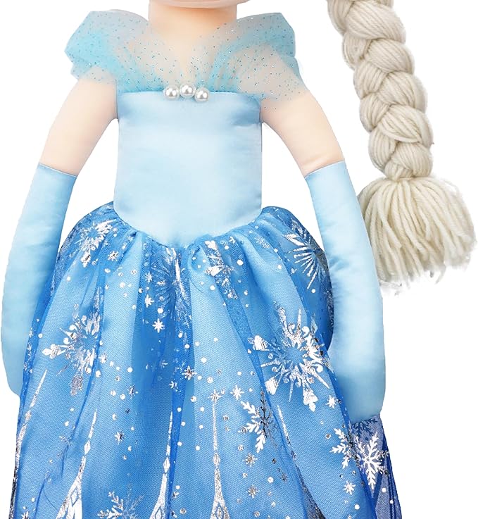 June Garden 30" XL Princess Marina Crystalheart Soft Rag Doll - Adorable Stuffed Life Size Doll Gift for Girls - Blue Dress