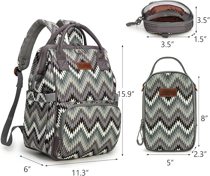 Montana West Wrangler Callie Diaper Bag Backpack with Pacifier Case, Crossbody Bottle Bag and Stroller Straps Western Pattern Multifunction Baby Travel Bag Set WG2216-9110BK