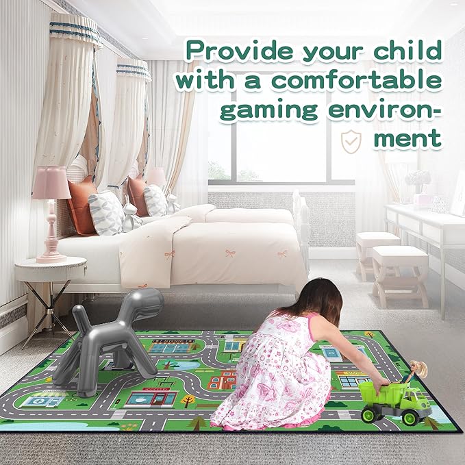 Kids Carpet Playmat Rug for Playroom 5'x 6'6" Toy Car Play Rugs for Bedroom Kids Toy Cars Carpet City Pretend Play Non-Slip Washable