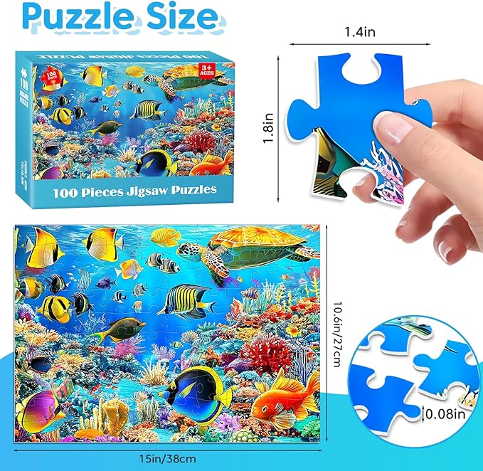 100 Piece Puzzles for Kids 4-8 - Wildlife Birds Marine Dinosaurs Puzzle for Toddlers 3-5 Large Piece Puzzle for Seniors Adults Puzzles for Kids Ages 4-6 6-8 8-10 Educational Toys Gift