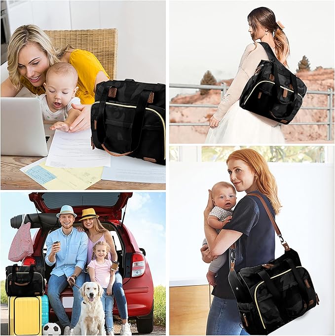 Diaper Bag Backpack, Mommy Travel Diaper Bag Tote with Shoulder Strap, Hospital Bag, Weekender Baby Bag for Mom