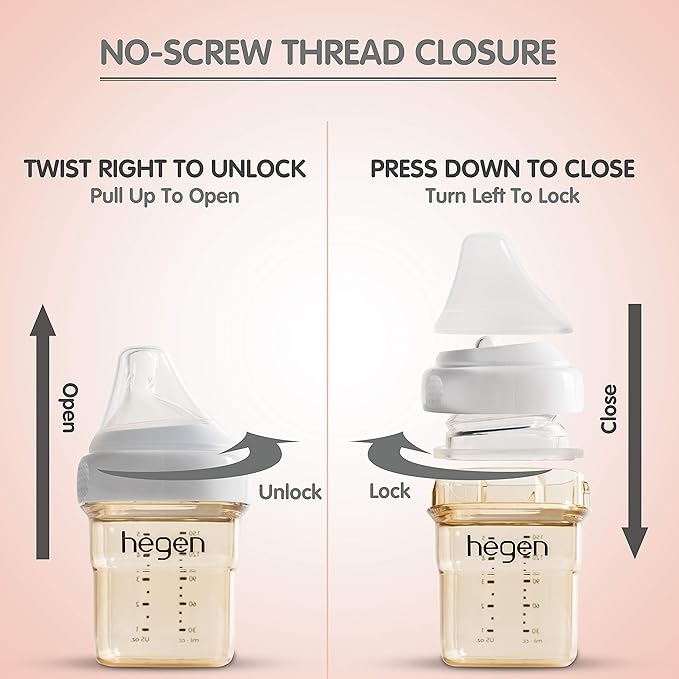 hegen Newborn Baby Bottle Basic Starter Kit- PPSU Bottle for Babies, Medium & Slow Teat- Breast Milk Storage Lids and Secure Seals