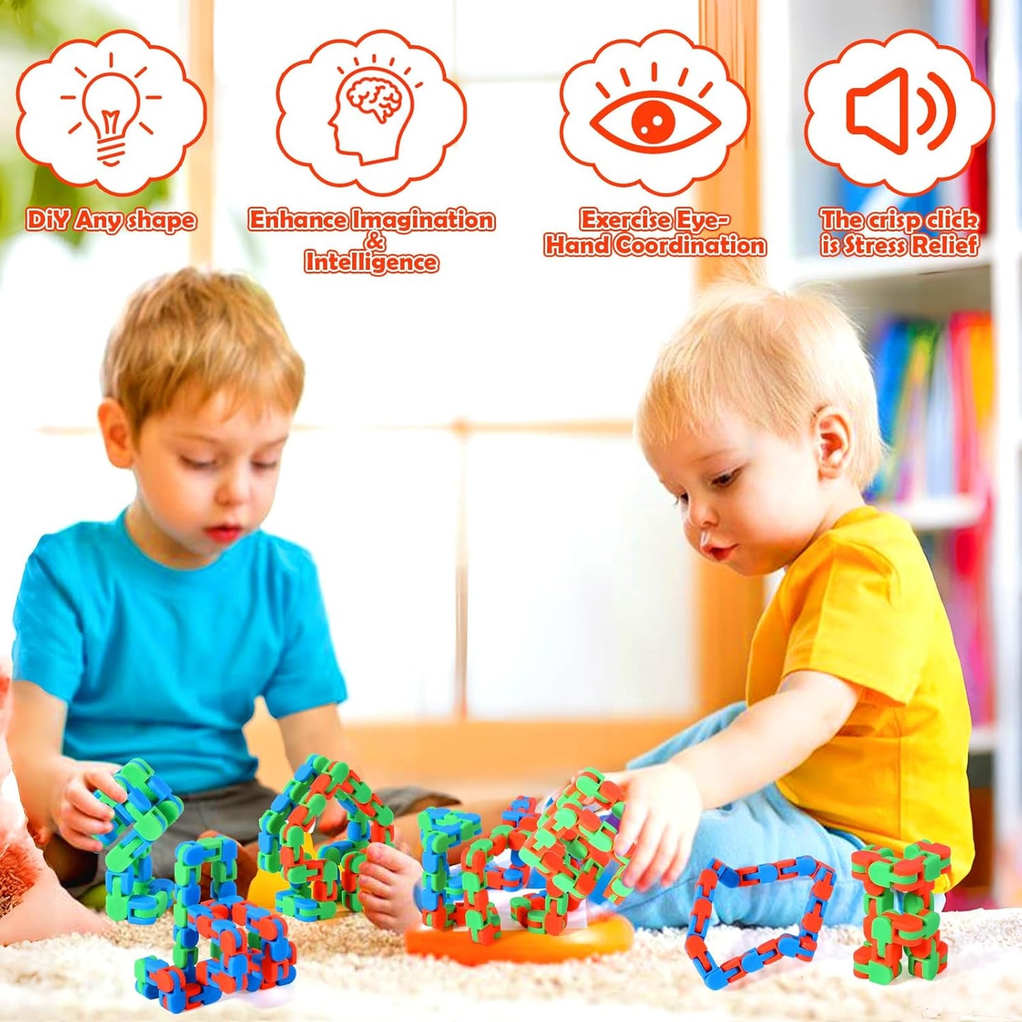 SCIONE 24 Pack Wacky Tracks Fidget Toys Sensory Toys Gifts for Kids Classroom Back to School Gifts Birthday Party Favors Goodie Bags Fillers Snake Click Toys Autism Stress Relief Toys for Kids