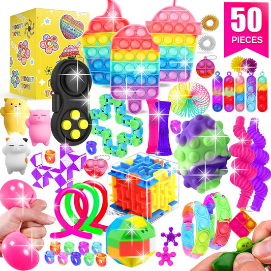 Fidget Toys, 50 Pack Sensory Toy Set Bulk Stocking Stuffers Carnival Treasure Box Classroom Prizes Gifts Party Favors for Kids Adults Boys Girls, Stress Relief Anxiety Relief Autism Autistic