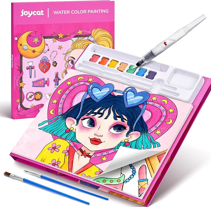 JoyCat Paint with Water Coloring Books for Toddlers, Watercolor Painting Sets for Kids Ages 3-5 4-8, Arts and Crafts Drawing Activities Toy Birthday Gift for Boys Girls (Makeup & Manicures)