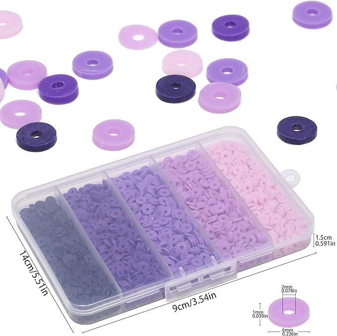 4000pcs Purple Clay Beads for Bracelets Making 6mm Heishi Beads Polymer Flat Round Disc Clay for Jewelry Making Purple Bead Crafts