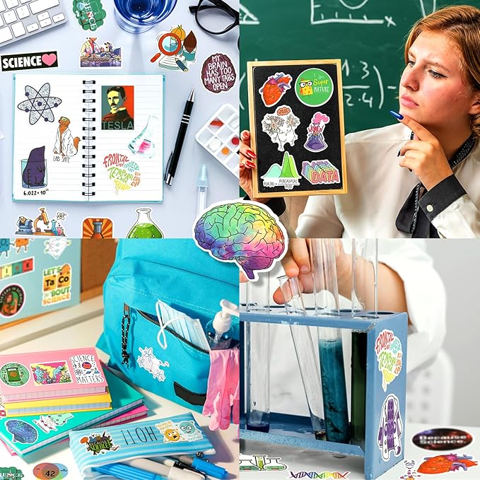 100 PCS Science Stickers for Water Bottles,Science Laboratory Stickers for Adults Students Kids Teacher,Physics Biology Chemistry Experiment Math Gifts
