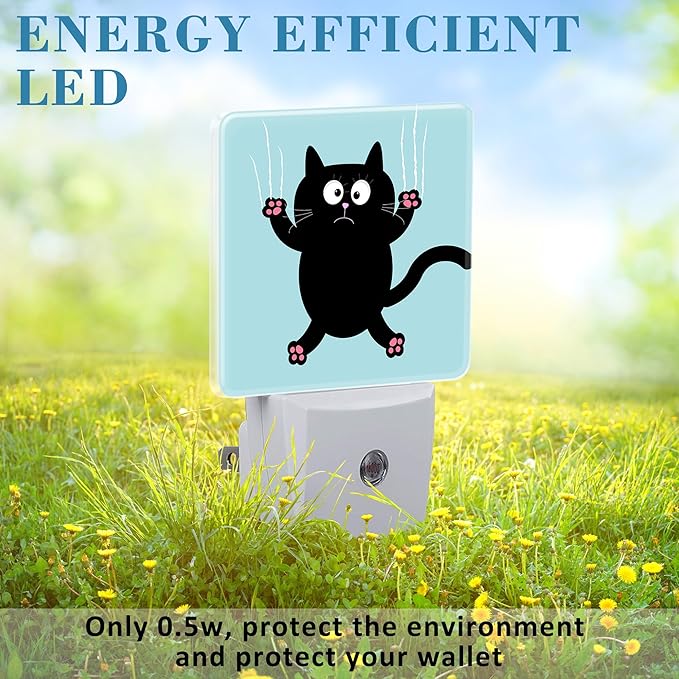 Cartoon Black Cat Claw Scratch Glass Night Light for Kids, LED Night Light Plug into Wall with Dusk to Dawn Sensor for Girls Boys Women Room Decor,Hallway,Kitchen,Bathroom,Nursery,Stairs