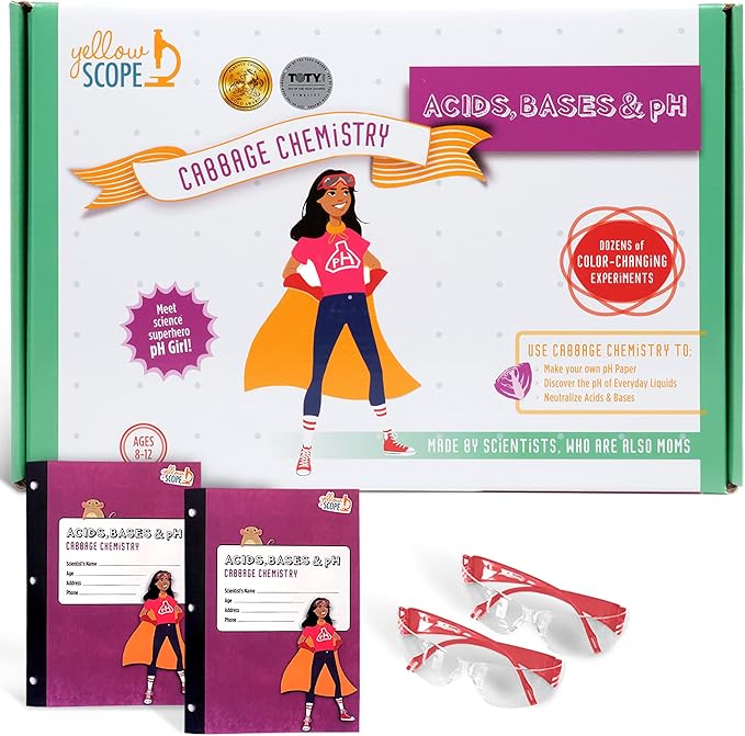 Kids pH Science Kit - Acids & Bases Buddy Pack with 2 Lab Notebooks & Safety Goggles - Acid & Base Kit Indicator Paper Science Experiment