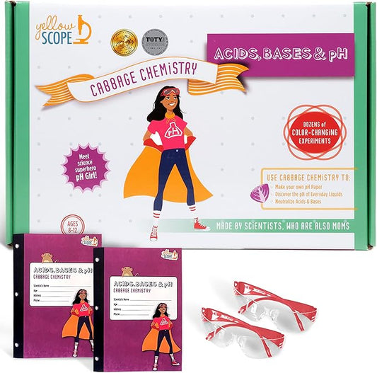 Kids pH Science Kit - Acids & Bases Buddy Pack with 2 Lab Notebooks & Safety Goggles - Acid & Base Kit Indicator Paper Science Experiment