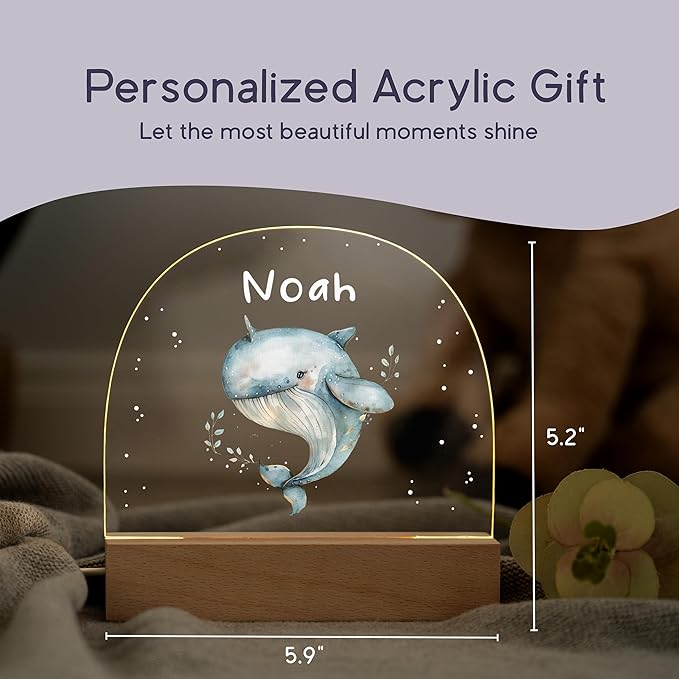 Baby Boy Personalized Items/Infant Gifts for Baby Boy/Personalized Toddler Gifts/Custom Night Light with Name/Unique Newborn Essentials/Whale