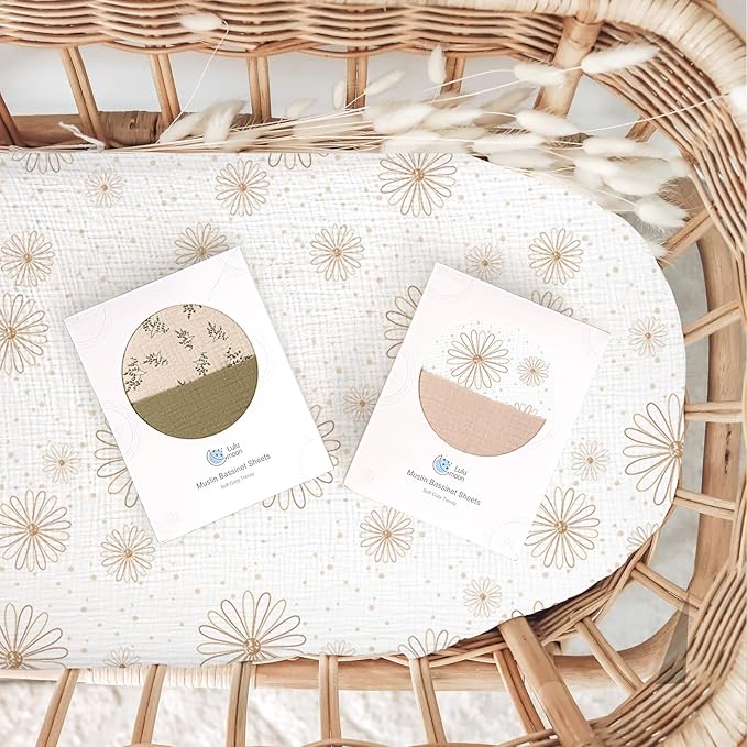 lulumoon Muslin Bassinet Sheets Baby: Cotton Bedside Sleeper Bassinet Sheets Fitted for Boys and Girls