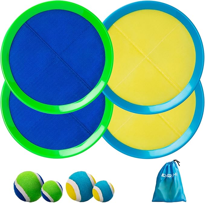 EVERICH Upgraded Toss and Catch Ball Game Set - Indoor and Outdoor Games for Kids 3-12, Beach Sand Pool Water Toy Includes 4 Paddles 4 Sticky Balls, Great Birthday Easter Gifts for Boys Girls