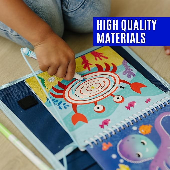 Totebook Kids Travel Educational Activity Book with Washable Markers - Car and Airplane Activities, Learning Toys for Toddlers- Search and Find, Reusable Stickers for Ages 4, 5, 6 (Ocean)