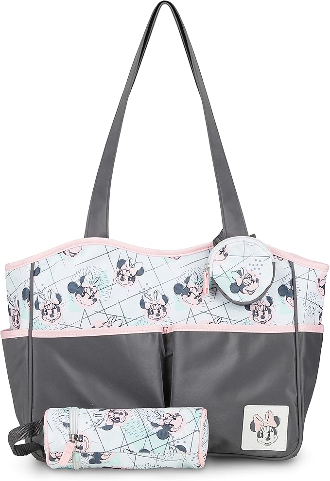 Disney Cudlie Diaper Tote Bag for Moms | Large Spacious Travel Diaper Tote for Baby Boy and Girl | 17-Inches Wide Multi-Functional Baby Bag with Cute Patterns