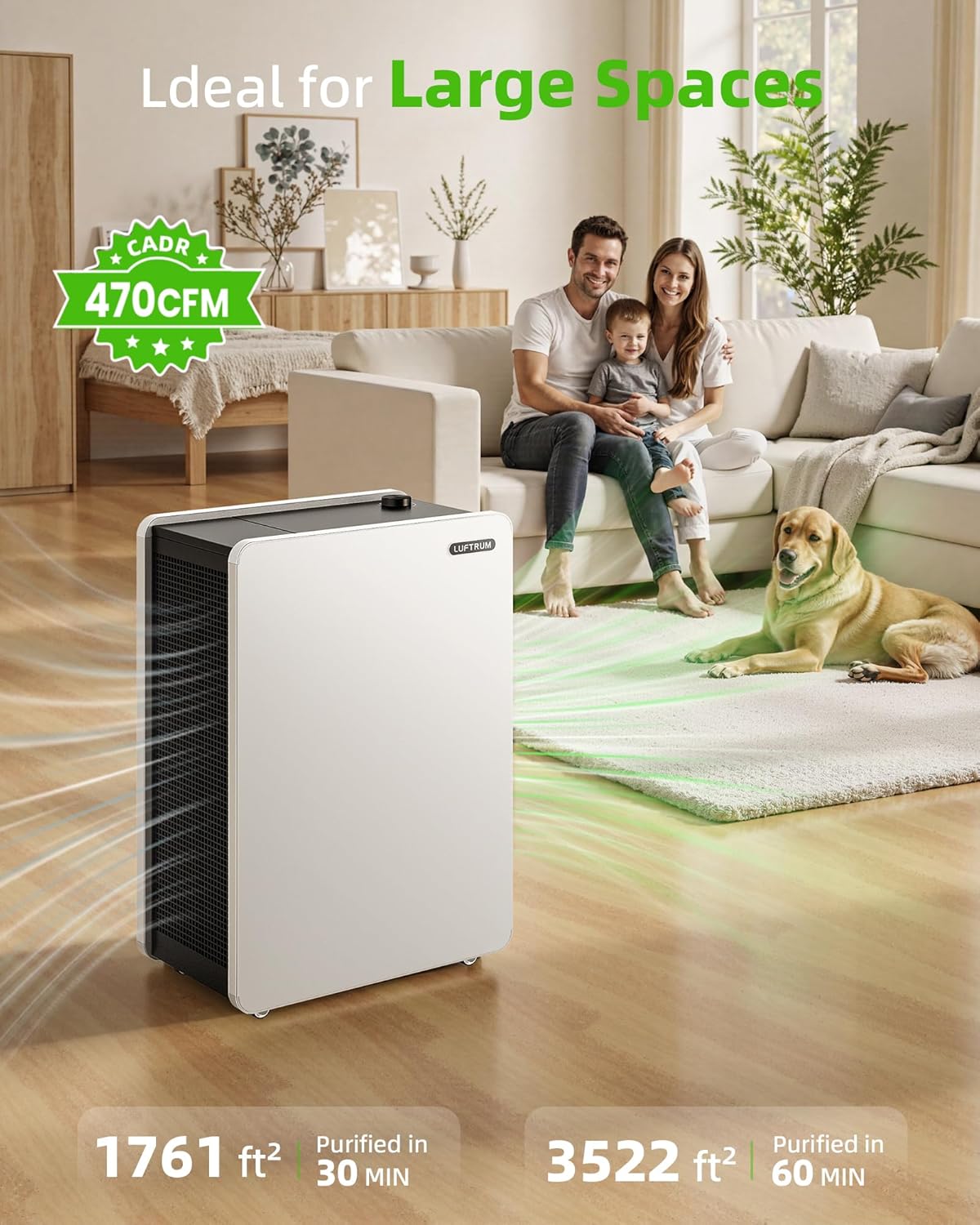 Air Purifier for Large Room: True HEPA Air Filter for Allergies Pets Asthma Smoke Air Cleaner - 3522 Sq Ft Coverage Removes 99.9% of Dust Pet Dander Mold Odors Pollen