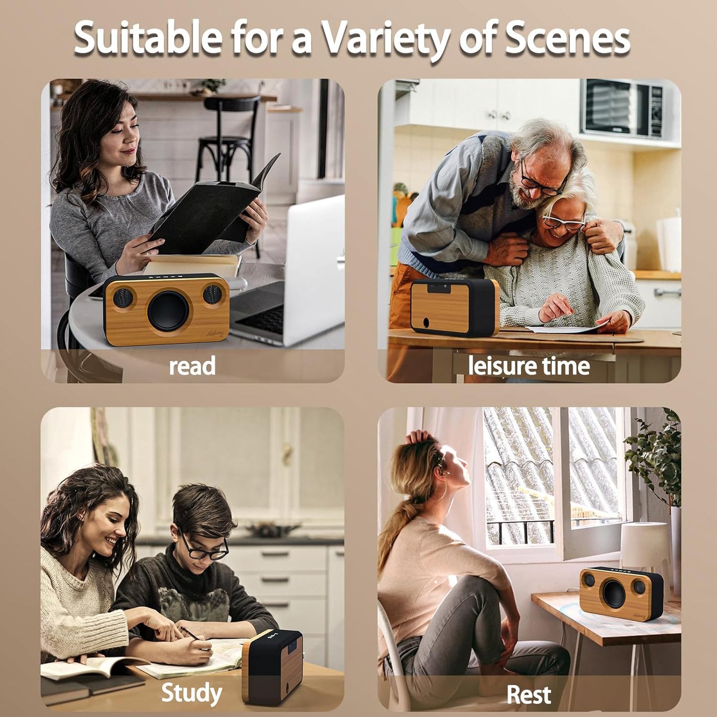 Bluetooth Speaker with Deep Bass, 40W(Peak) Wireless Portable Speaker with AUX, TF Card, Stereo Sound Wood Home Audio Sync up to 100 Bluetooth 5.3 Speakers for Home Party, Outdoor Camping