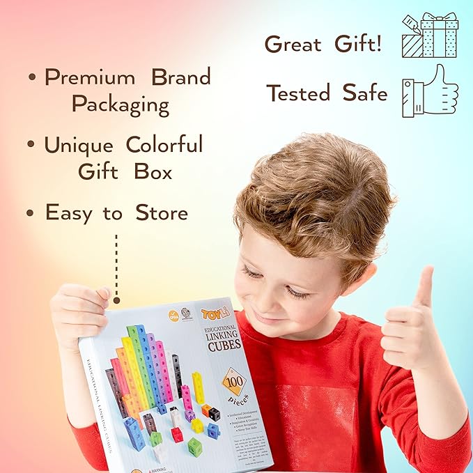 100 Piece Linking Cubes Set, Counting Blocks, STEM, Connecting Blocks, Math Manipulatives, Educational Toys for 5 Year Old