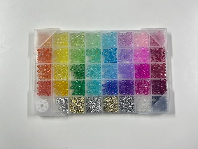 Funtopia Glass Beads for Bracelets 6mm, 1396pcs Bracelet Making Kit 34 Colors Glass Beads for Jewelry Making, Crystal Beads for Bracelets DIY Crafts with Spacer Beads and Charms