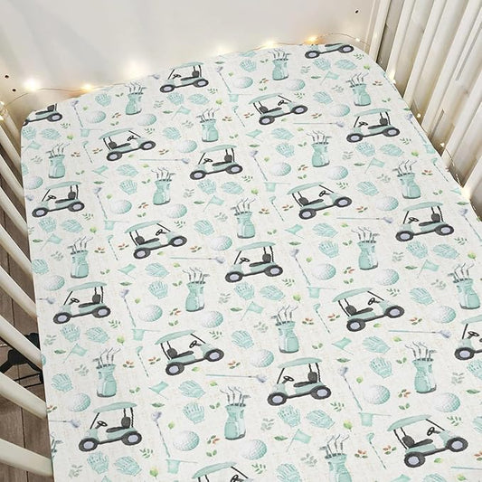 Golf Baby Crib Sheets for Boy Girl 28"x52" Sports Golfing Soft Stretchy Fitted Crib Mattress Cover Golf Lovers Gift Nursery Baby Sheet for Standard Crib and Toddler Bed Mattress Green