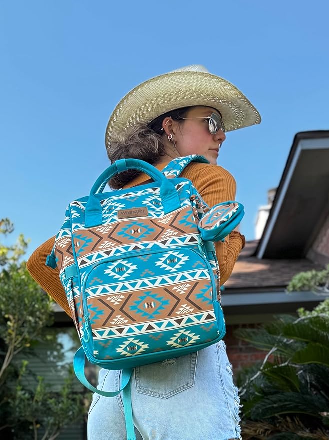 Wrangler Aztec Backpack Multifunction Baby Travel Bag with Changing Pad, Stroller Straps and Pacifier Case WG2204-91103TQ