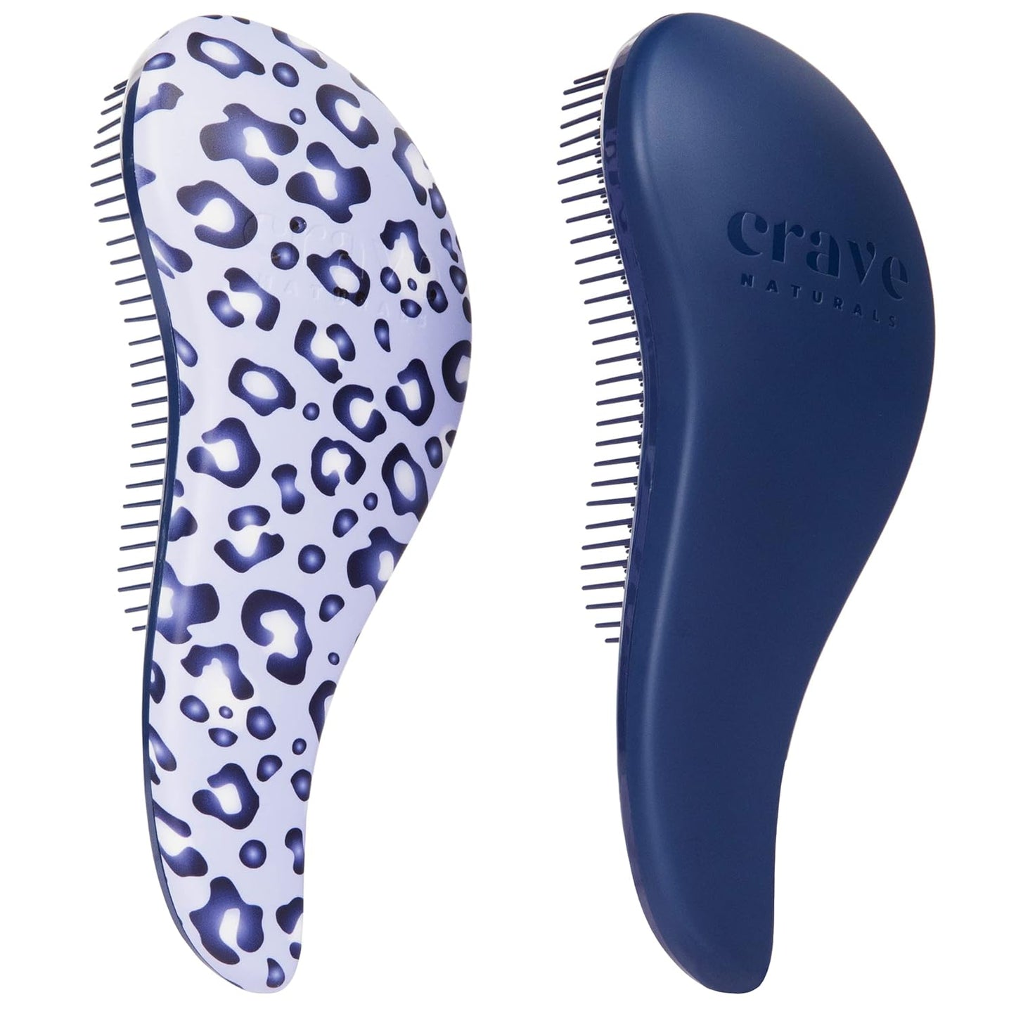 Crave Naturals Glide Thru Detangling Hair Brush for Adults and Kids - Detangler Hairbrush for Curly or Straight, Wet or Dry Hair - Gentle on Tangles Comb - Navy Blue and Blue Cheetah (Pack of 2)