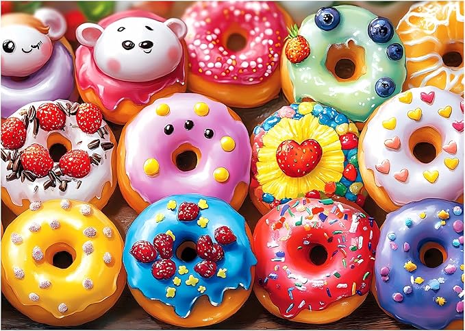 Jeaiciro 100 Piece Puzzles for Kids Ages 4-6 6-8 8-10, Colorful Donuts Jigsaw Puzzle Educational Toy for Kids Ages 5-8 Large Piece Puzzles for Seniors & Adults Fun Family Activity Gift for Child