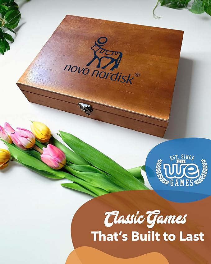 WE Games Wooden Memory Box for Keepsakes – Vintage Decorative Storage Box with Lid - Redwood Finish with Logo Print